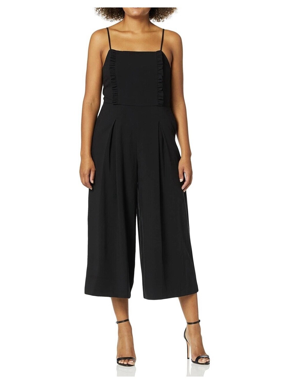 Kensie Women's Cropped Jumpsuit with Ruffle Accent, Black, M